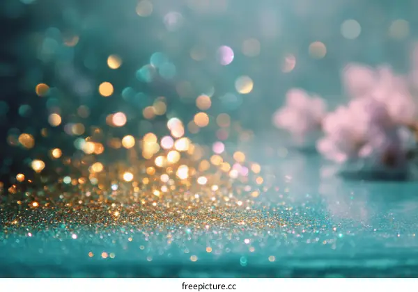 Teal Background with Golden Glitter and Bokeh