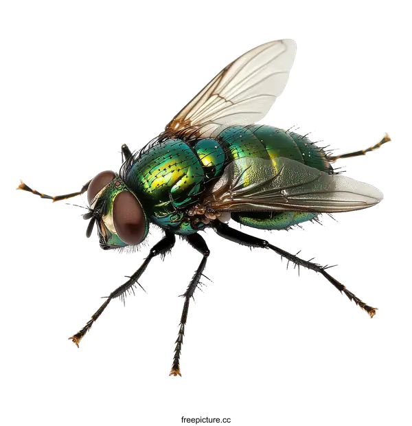 [Transparent Background PNG]Close-up Photograph of a Metallic Green Fly
