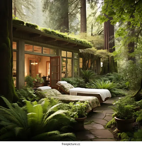 secluded forest house with a beautiful garden