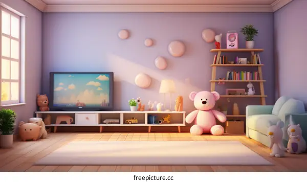 Living Room with Toys in Pink and Purple