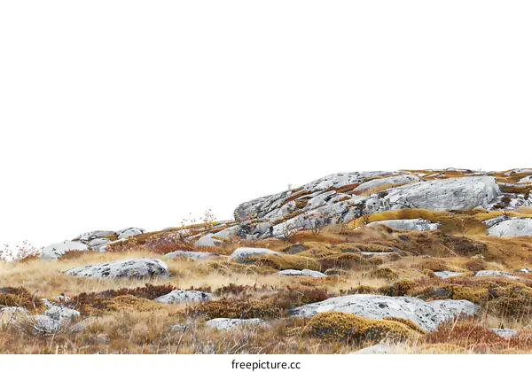 Rocky Terrain with Autumn Grass and White Background