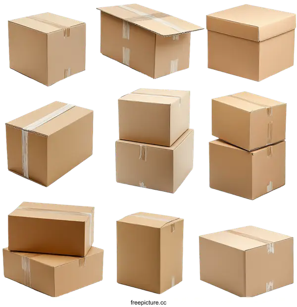 [Transparent Background PNG]Various Cardboard Boxes for Shipping