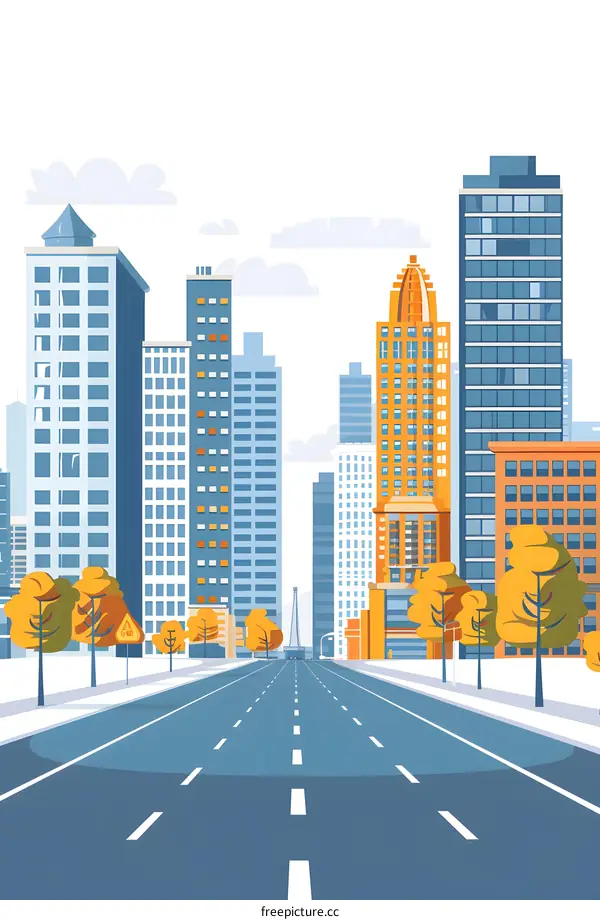 Empty City Street with Skyscrapers Illustration