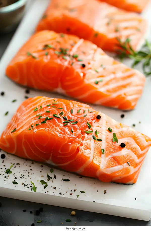 Fresh Salmon Fillets Seasoned and Ready to Cook