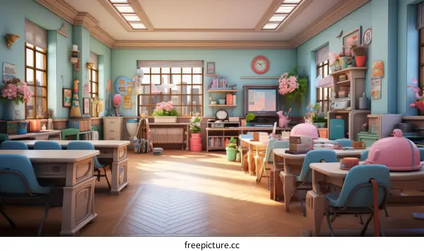 Bright and Colorful Classroom with Pink Accents