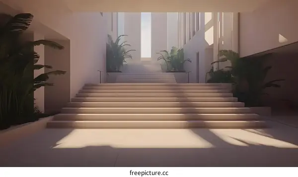 Modern Minimalist Staircase with Natural Light and Plants
