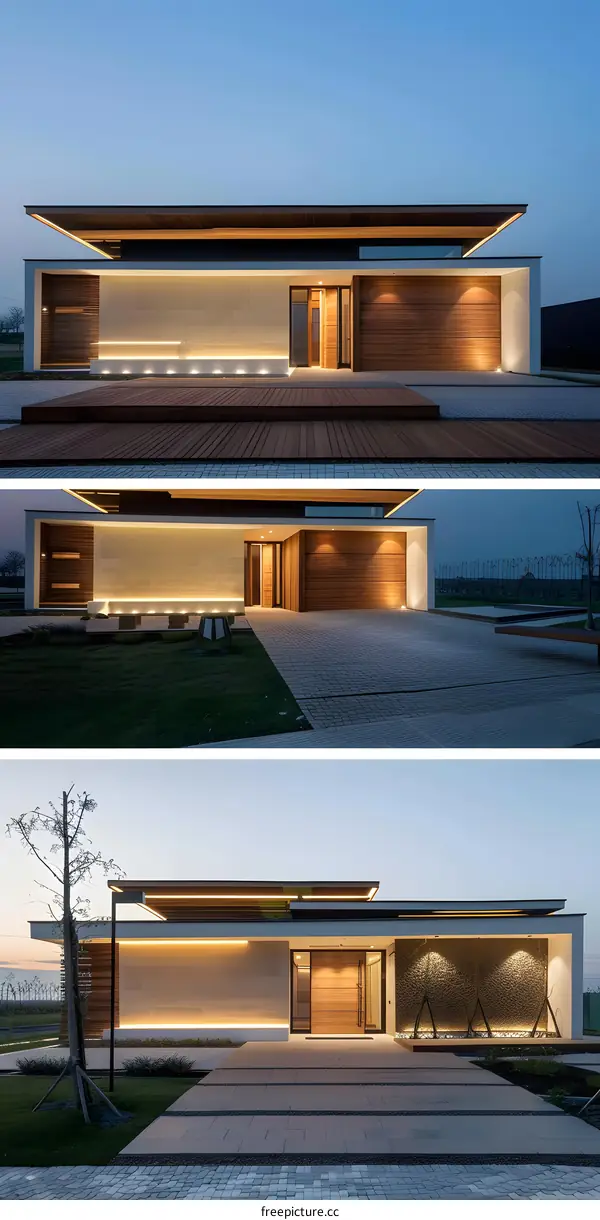 Modern House Exterior With Wooden Accents and Landscape Design