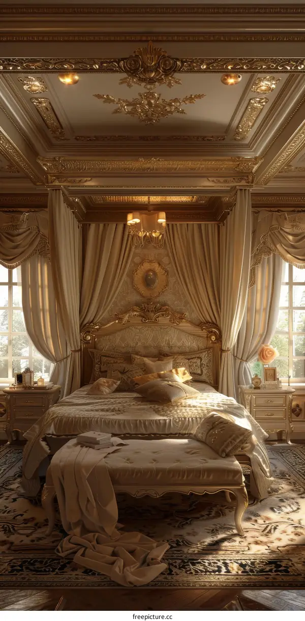 Golden Baroque Bedroom Interior Design Illustration