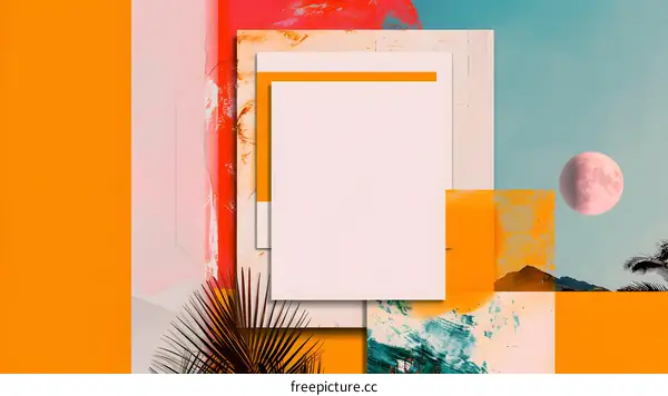 Abstract Orange and Blue Collage with Palm Tree