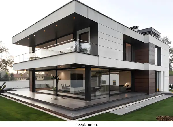 Modern Concrete House with Large Windows and Patio