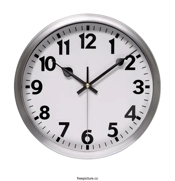 [Transparent Background PNG]Silver Round Clock with Black Numbers and Hands