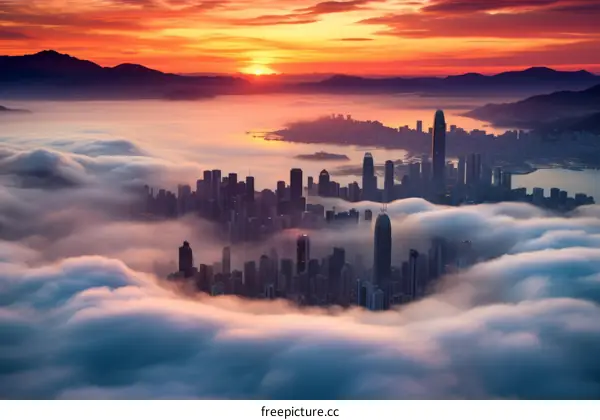Hong Kong city skyline during sunrise with cloudscape