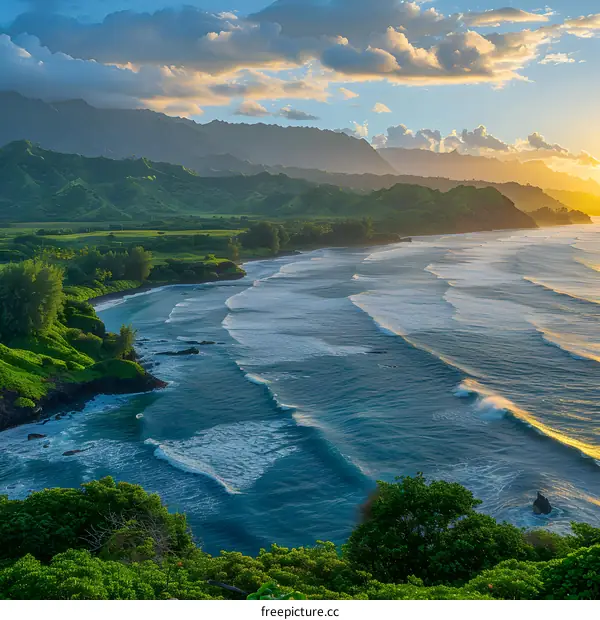The sun sets over the Pacific Ocean in Hawaii