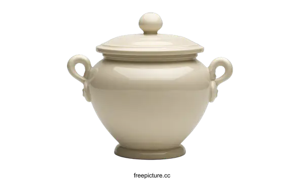 [Transparent Background PNG]White ceramic covered jar with two handles