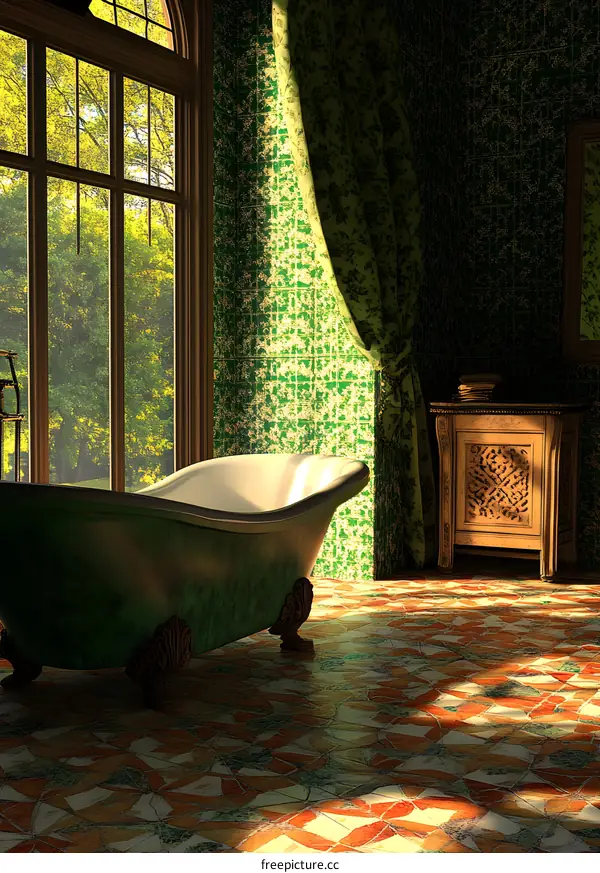 Green Bathroom with a Bathtub