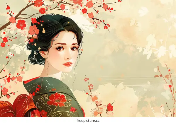 Portrait of a Japanese Geisha in a Kimono