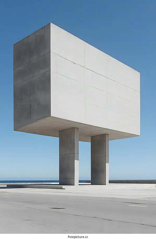 Modern Concrete Structure with Ocean Background