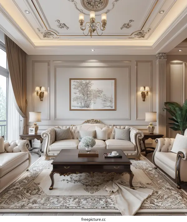 Luxury Living Room Interior Design with Classic Furniture