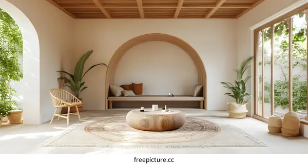 Minimalist Living Room with Archway and Natural Light