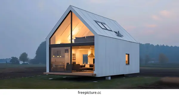 Modern White Tiny House with Large Windows