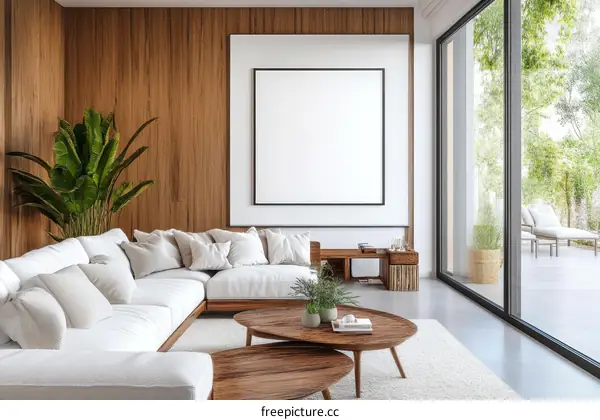 Modern Minimalist Living Room with Wooden Walls