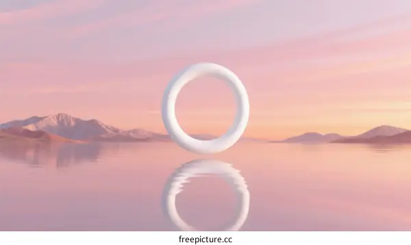 A Floating White Ring Reflecting on Calm Water at Sunset