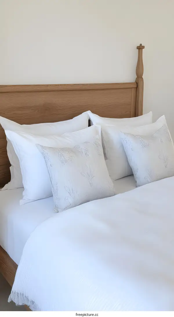 White Bed with Grey Pillow in Minimalist Bedroom