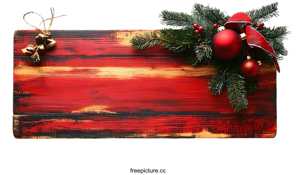 [Transparent Background PNG]Red Wooden Sign with Christmas Decorations