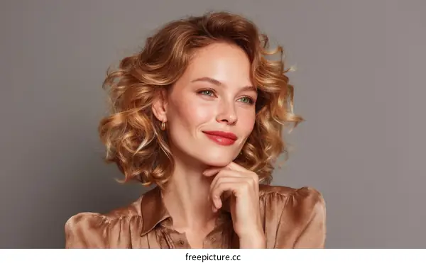 Portrait of a Woman with Curly Blonde Hair