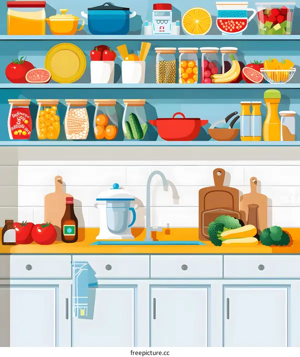 Kitchen Interior Design with Shelves and Countertop