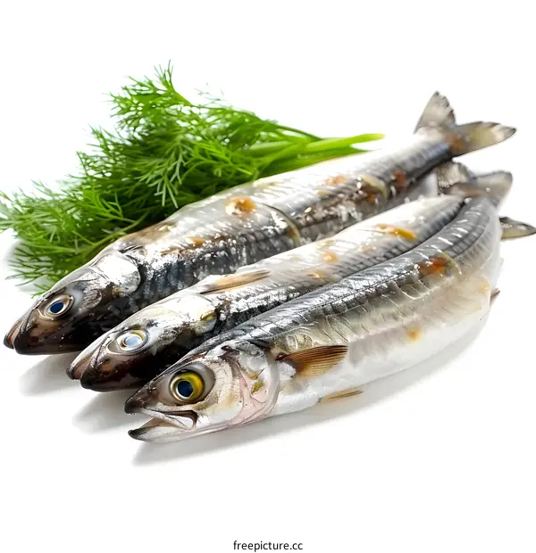 Fresh fish with dill on a white background