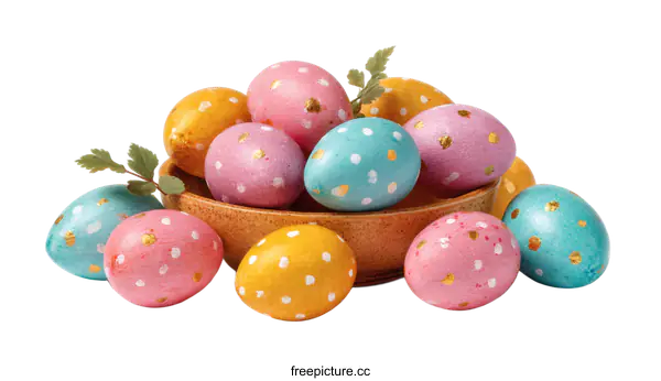 [Transparent Background PNG]Colorful Easter Eggs in a Wooden Bowl