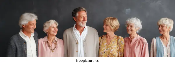Friendly Seniors Posing Against Dark Background