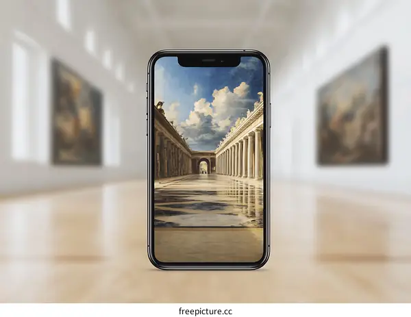 Smartphone Displaying an Art Piece Of An Ancient Roman Architecture