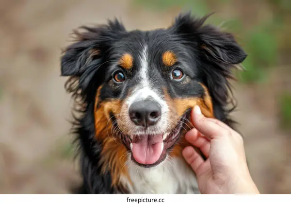 Australian Shepherd Dog Being Petted