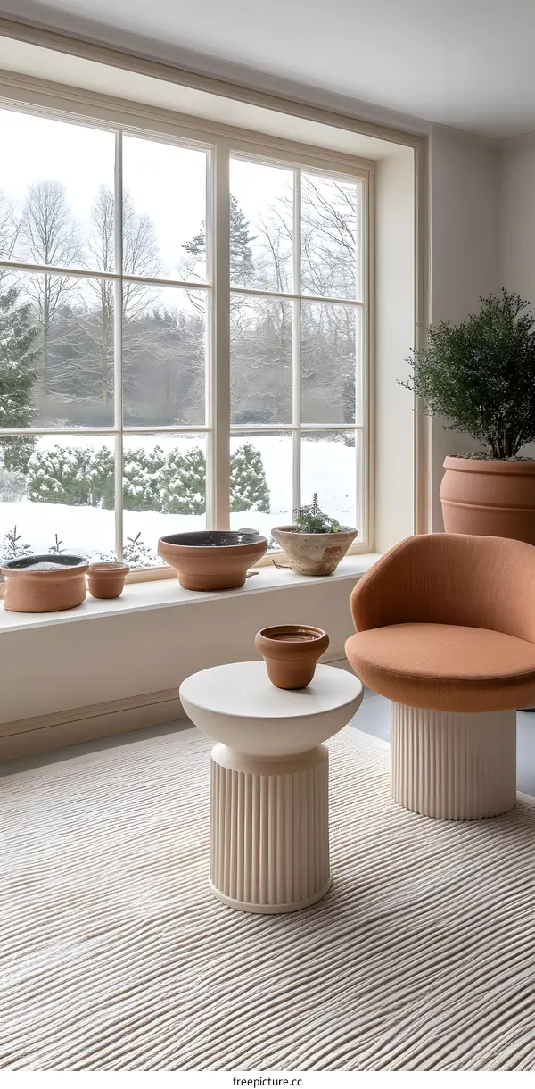 Modern Living Room Interior Design with White Walls and Large Window