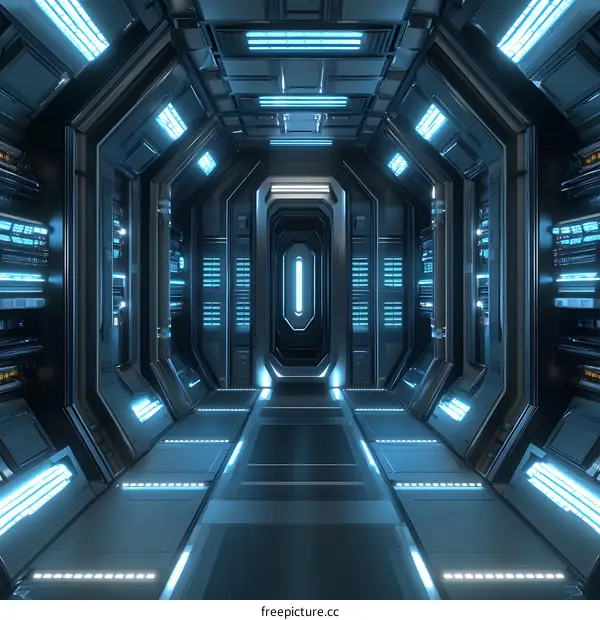 Futuristic Sci-Fi Corridor with Blue Lighting