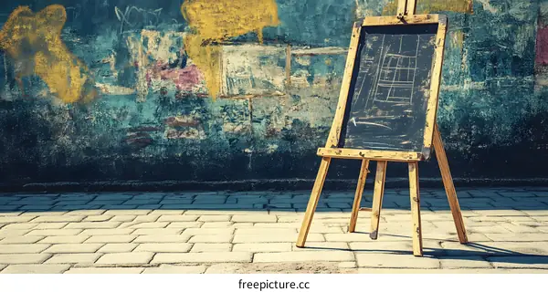 Vintage Blackboard Easel Against Wall