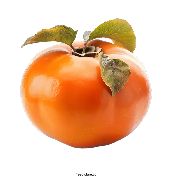 [Transparent Background PNG]Ripe Persimmon Fruit with Leaves