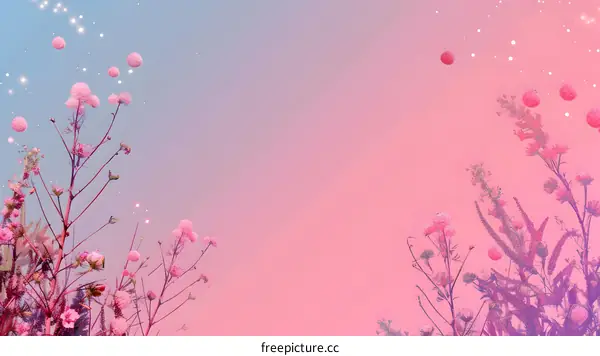 Pink and Blue Floral Background with Glitter