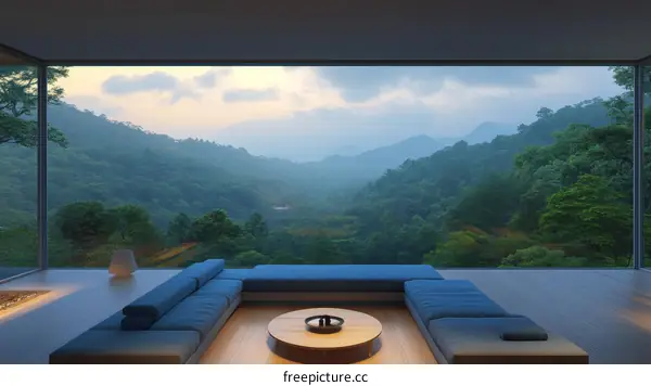 Modern Mountain View Living Room Illustration