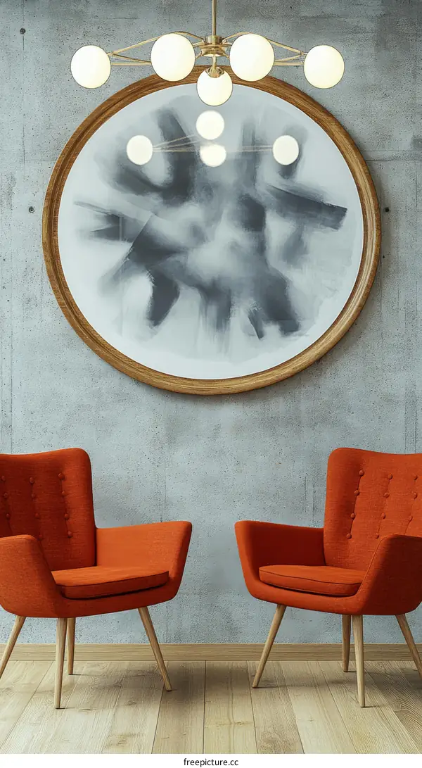 Modern Living Room with Orange Chairs and Abstract Painting