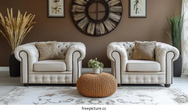 Elegant Cream Chesterfield Armchair in a Cozy Living Room