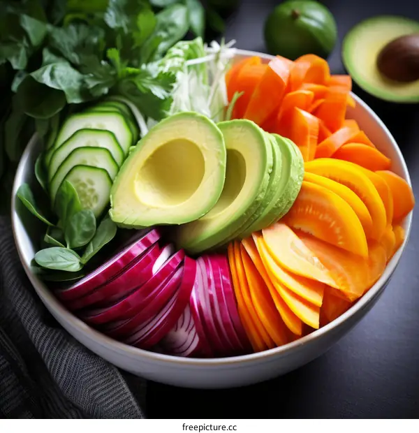 A bowl of healthy vegetables and fruits