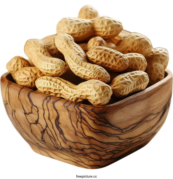 [Transparent Background PNG]Pile of Peanuts in Wooden Bowl