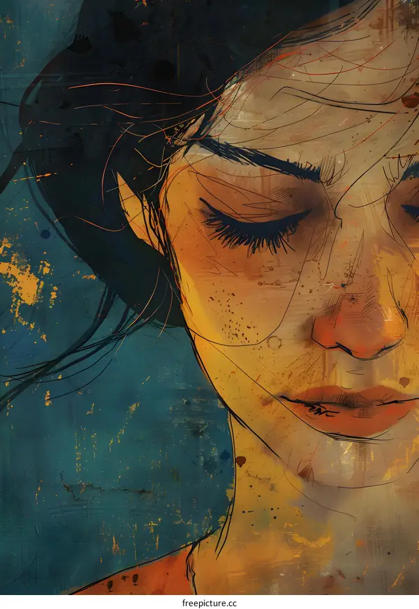 A close-up portrait of a young woman with her eyes closed