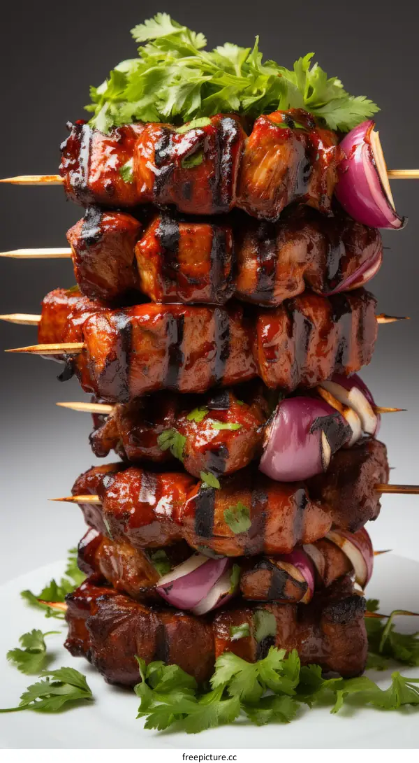 Grilled Pork Skewers with Onions and Cilantro
