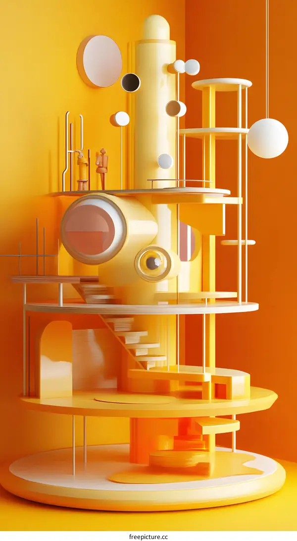 Abstract 3D Yellow Minimalist Architecture
