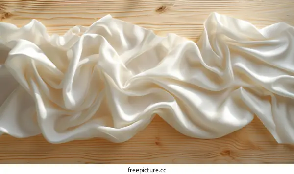 White silk fabric draped on a wooden table