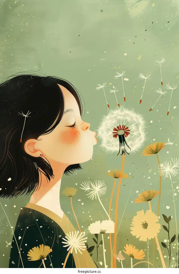 Little girl blowing dandelion flower